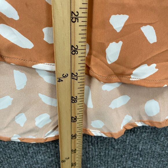 UMGEE Blouse Top Womens M Beige Polka Dots Button Up Short Sleeve Lightweight - Picture 8 of 8